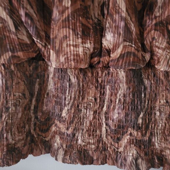Joie Brown Combo Marble Metallic Ruched Waist Blouse Size M NWOT - Picture 3 of 6